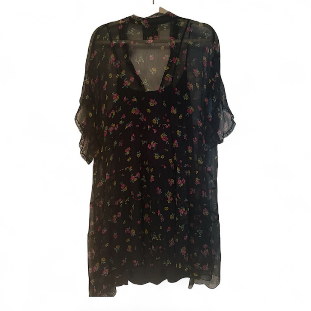 Johnny Was Floral Sheer Black Dress